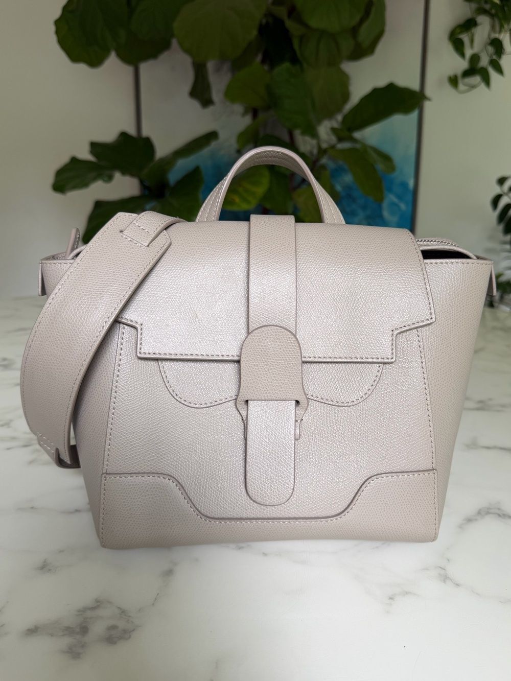 SENREVE MINI MAESTRA Pebbled Leather Backpack Crossbody Satchel Bag Sand Taupe